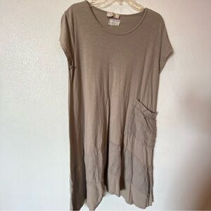 C14 Saga Lagenlook dress Women's tan pocket comfort shirt sleeve